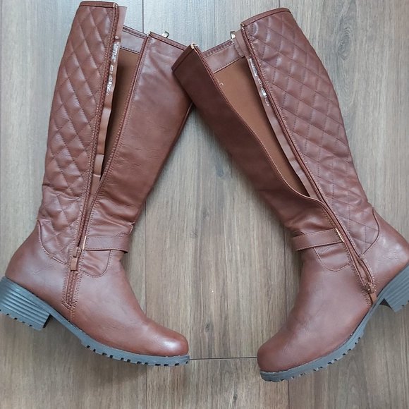 Quilted Knee High Western Boots - Brown - Picture 4 of 8